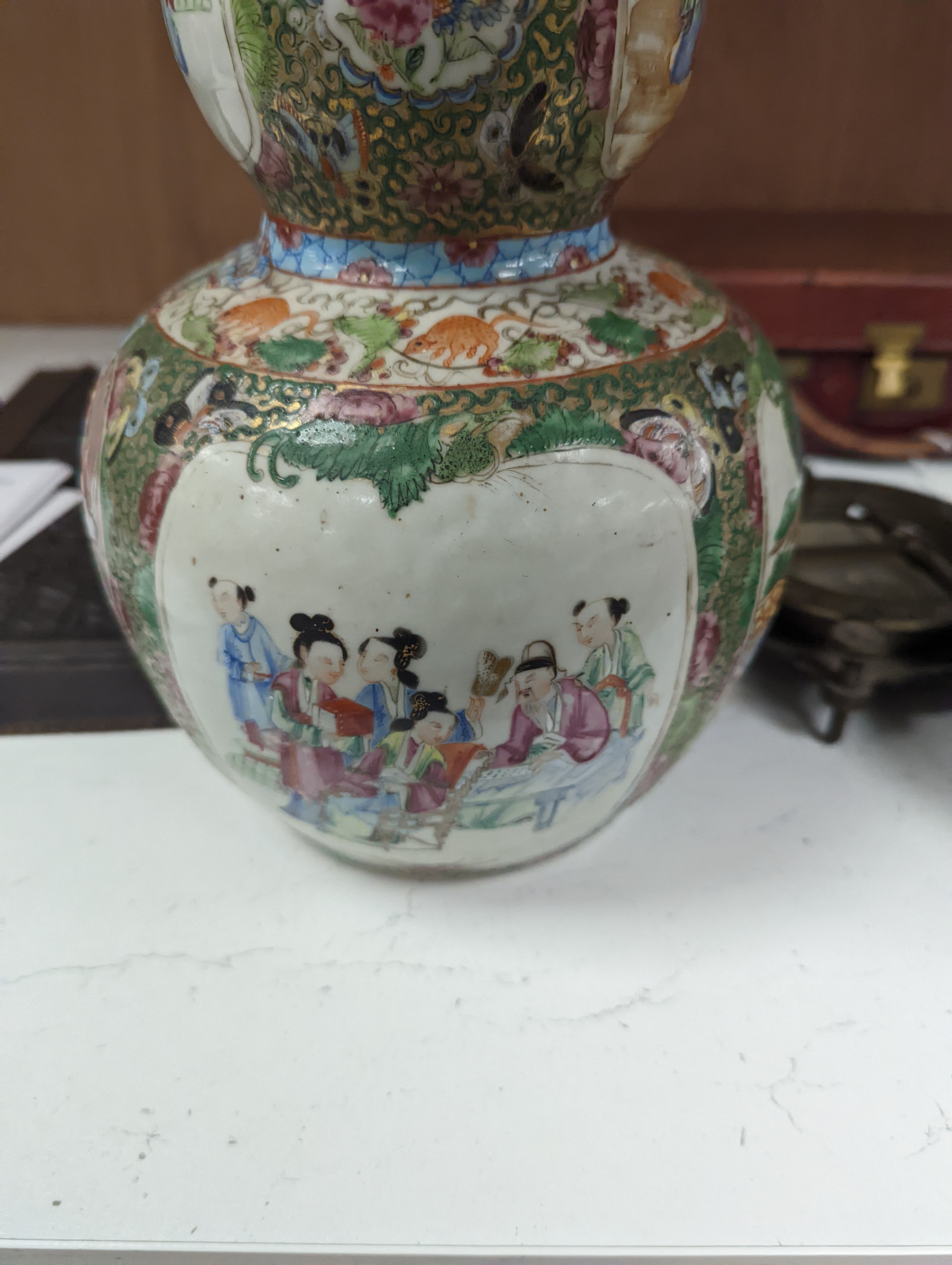 A 19th century Chinese famille rose double gourd vase - 31cm high